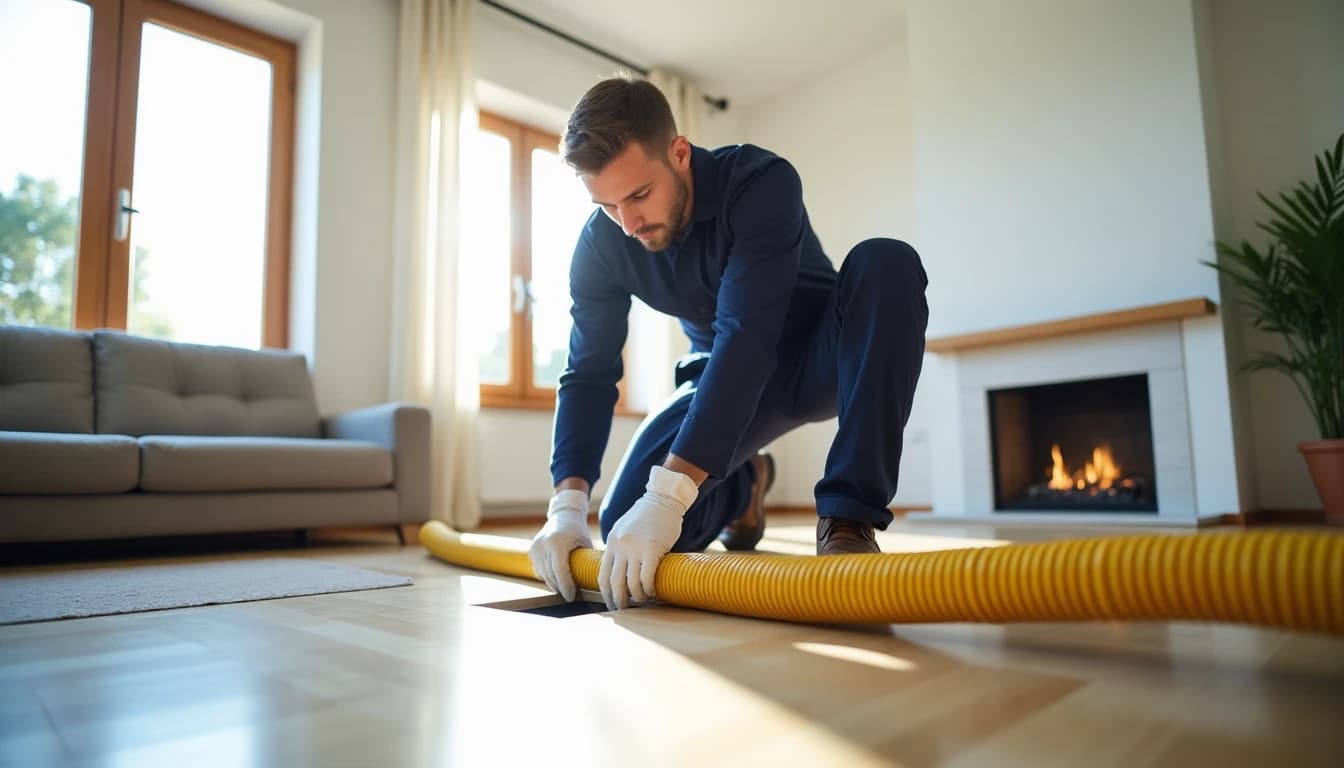 Boston Air Duct Cleaners technician performing professional air duct cleaning in a Massachusetts home